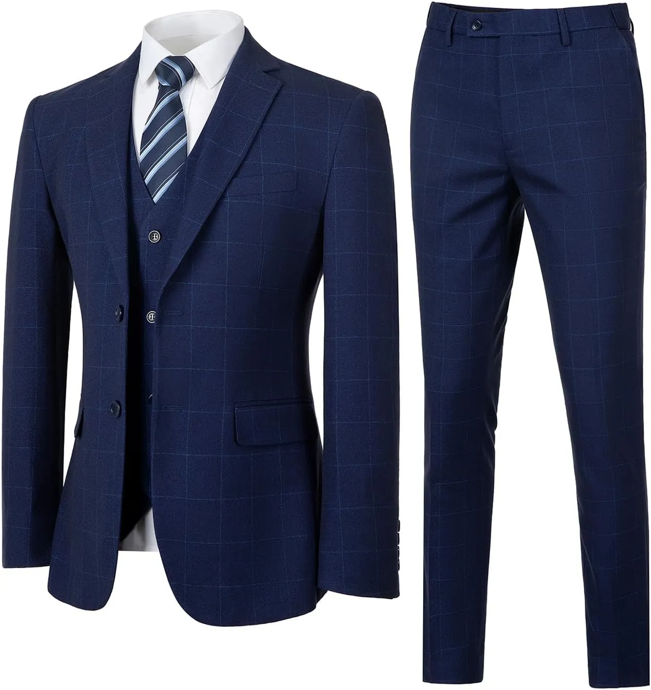 Mens Suit Plaid Slim Fit 3 Pieces Checked Casual Tuxedo Formal Suits for Men Wedding Business Party Blazer Vest Pants Set