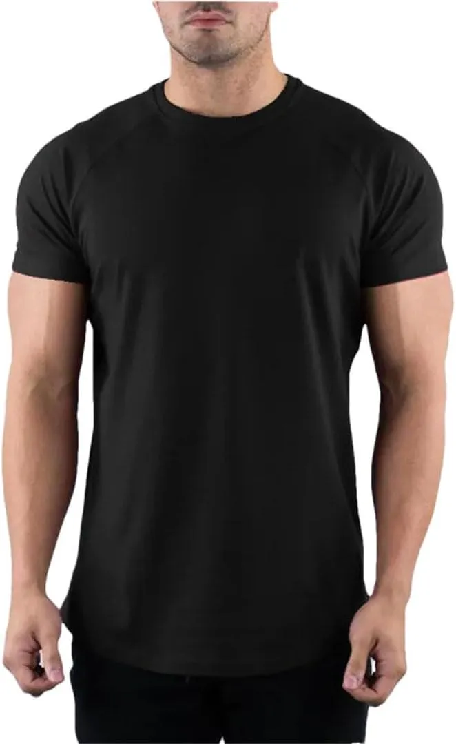 Mens Summer Skinny Fit T Shirt Cotton Short Sleeve Casual Gym Fitness Sport Top