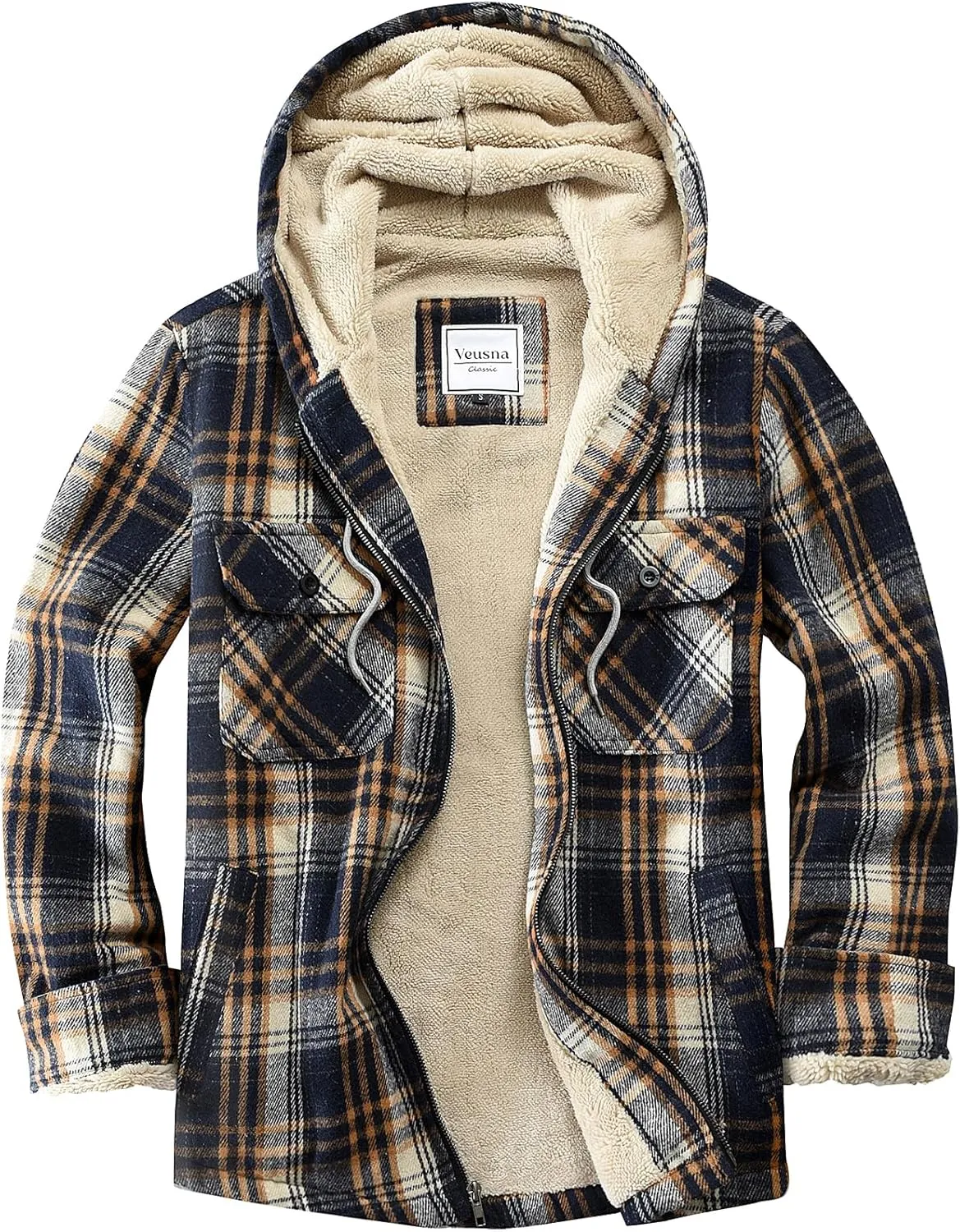 Men's Zip Up Flannel Shirt Jacket Fleece Lined Long Sleeve Plaid Coat Heavyweight Hoodie with Hood