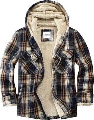 Men's Zip Up Flannel Shirt Jacket Fleece Lined Long Sleeve Plaid Coat Heavyweight Hoodie with Hood