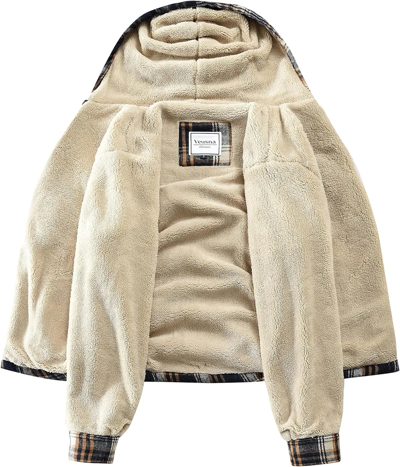 Men's Zip Up Flannel Shirt Jacket Fleece Lined Long Sleeve Plaid Coat Heavyweight Hoodie with Hood
