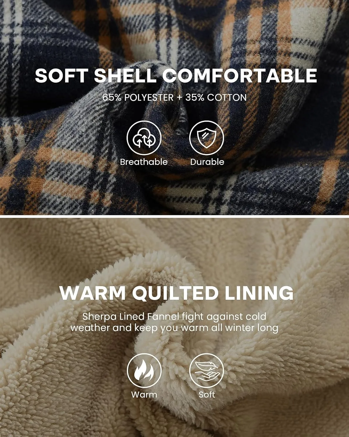 Men's Zip Up Flannel Shirt Jacket Fleece Lined Long Sleeve Plaid Coat Heavyweight Hoodie with Hood