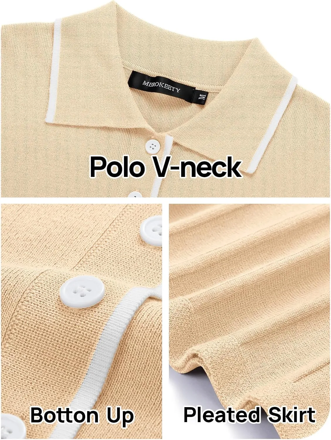 MEROKEETY Women's Summer Ribbed Knit Midi Dresses Short Sleeve V Neck Button A Line Swing Sweater Dress