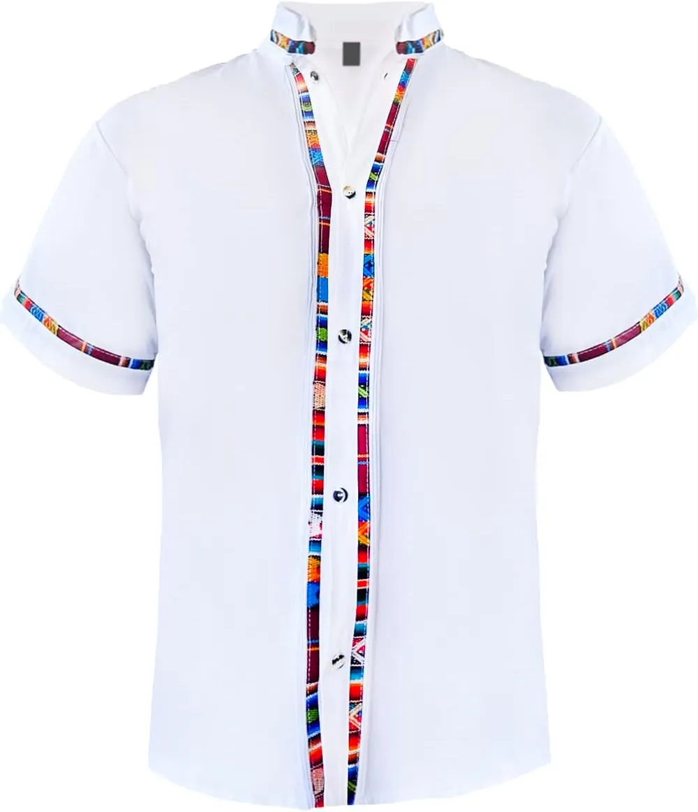 Mexican Guayabera Short Sleeve Shirt for Men Traditional Style Colorful Embroidery Mexican Shirt. Made in Mexico. 100% Cotton