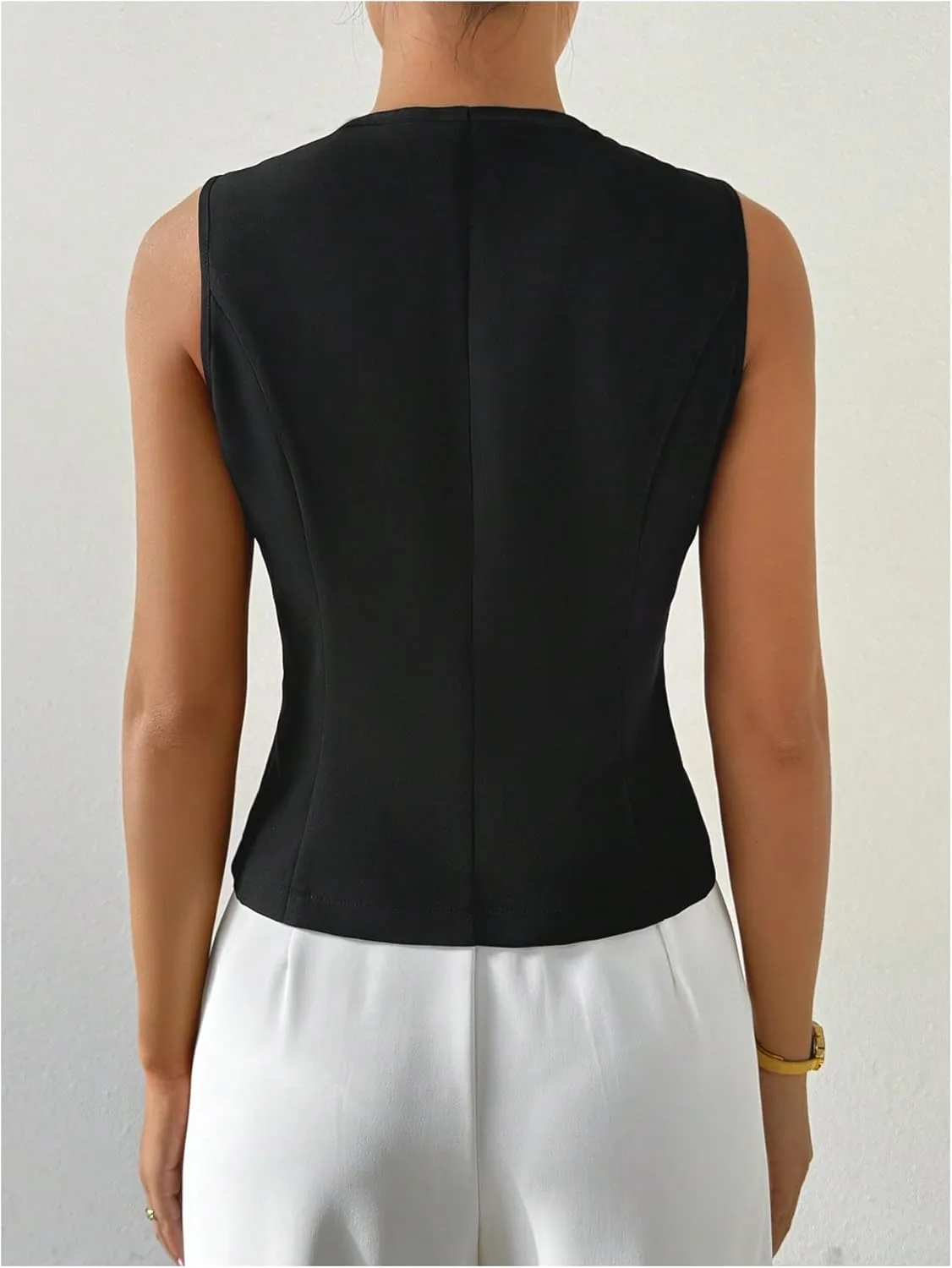 Milumia Women's Button Front Crew Neck Casual Business Sleeveless Blazer Vest