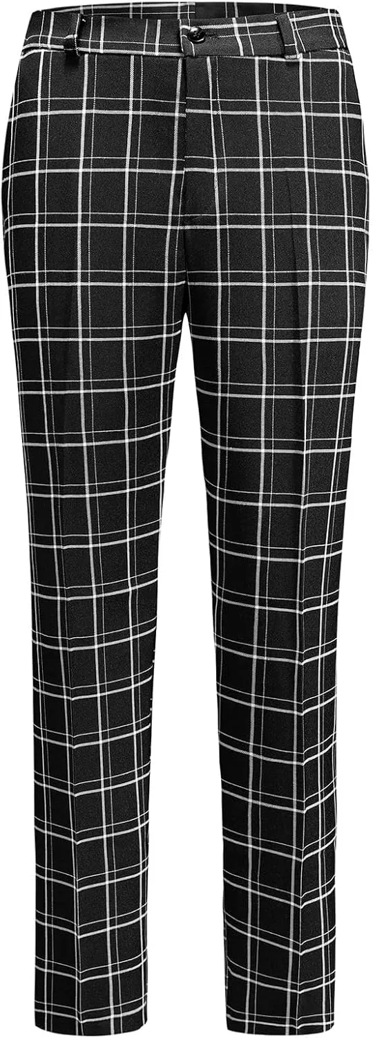 MODFUL Women's 2 Piece Business Plaid Suit Set Office One Button Slim Fit Blazer with Pant