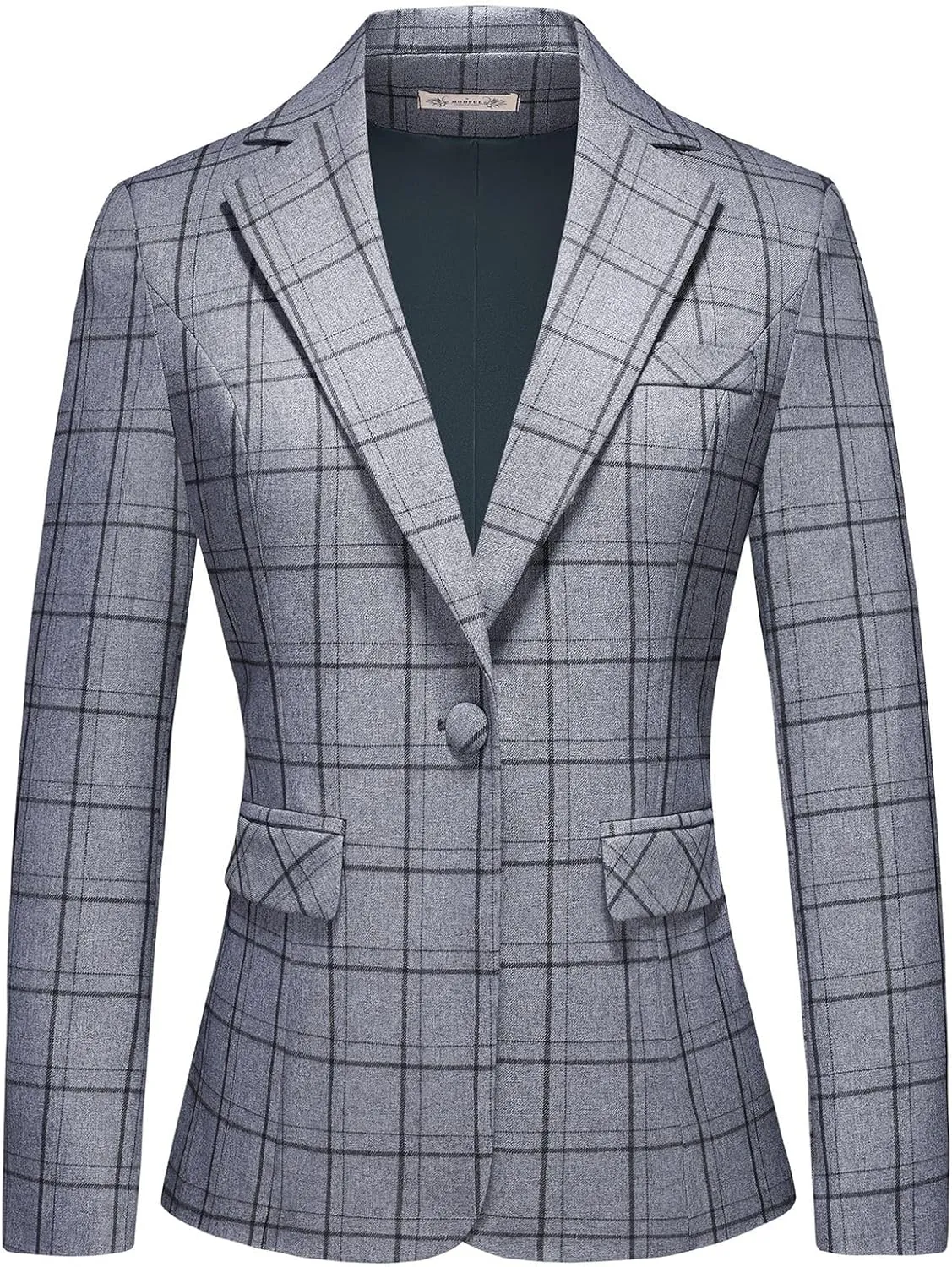 MODFUL Women's 2 Piece Business Plaid Suit Set Office One Button Slim Fit Blazer with Pant
