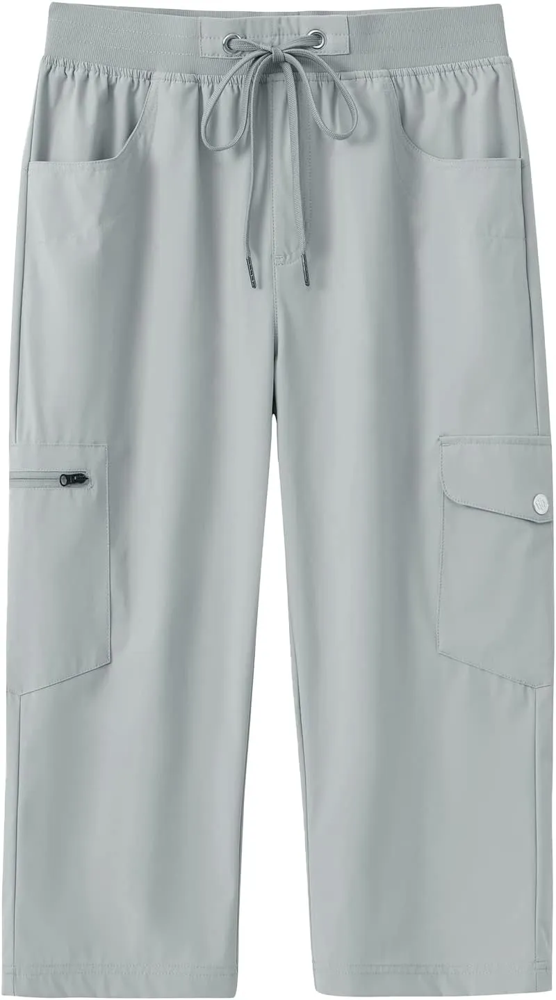 MoFiz Capri Pants for Women Lightweight Ice Cool Capris for Women Casual Summer Trip Loose Shorts with Zipper Pockets