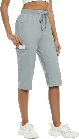 MoFiz Capri Pants for Women Lightweight Ice Cool Capris for Women Casual Summer Trip Loose Shorts with Zipper Pockets