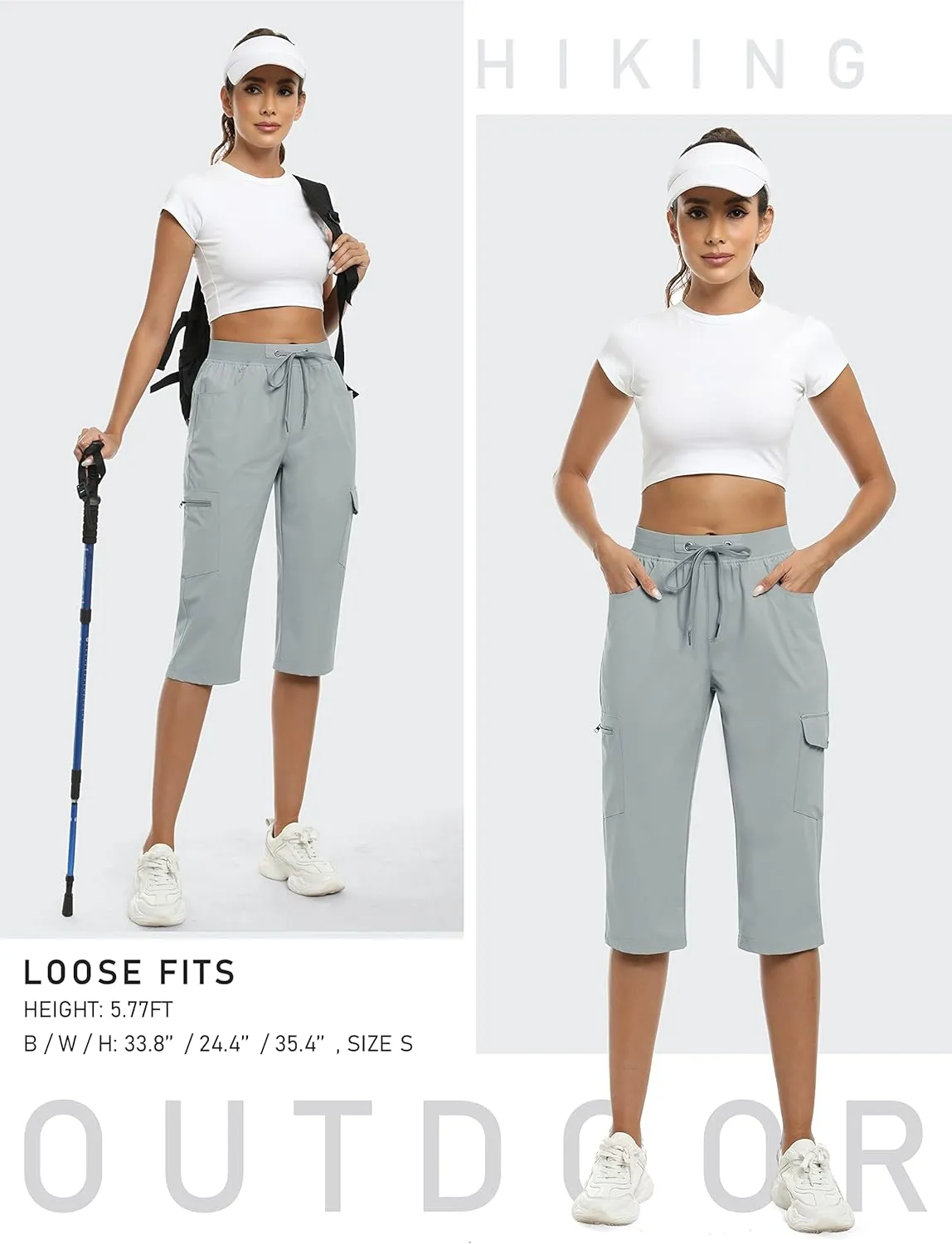 MoFiz Capri Pants for Women Lightweight Ice Cool Capris for Women Casual Summer Trip Loose Shorts with Zipper Pockets