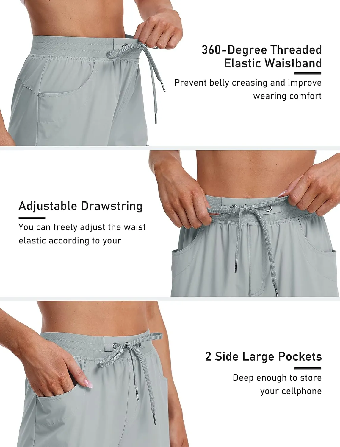 MoFiz Capri Pants for Women Lightweight Ice Cool Capris for Women Casual Summer Trip Loose Shorts with Zipper Pockets