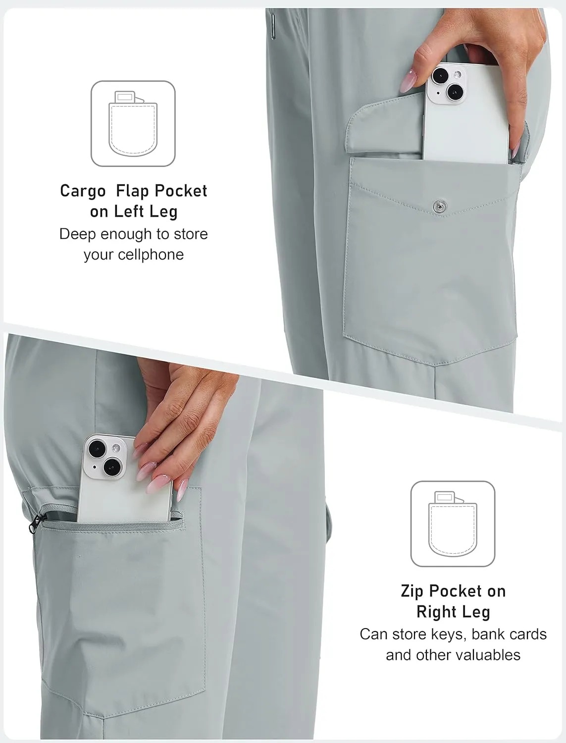 MoFiz Capri Pants for Women Lightweight Ice Cool Capris for Women Casual Summer Trip Loose Shorts with Zipper Pockets