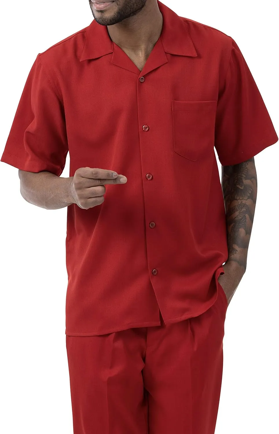 MONTIQUE Walking Suit For Men 2 Piece Set - Short Sleeve Shirt and Long Pants, Solid Colors - 696