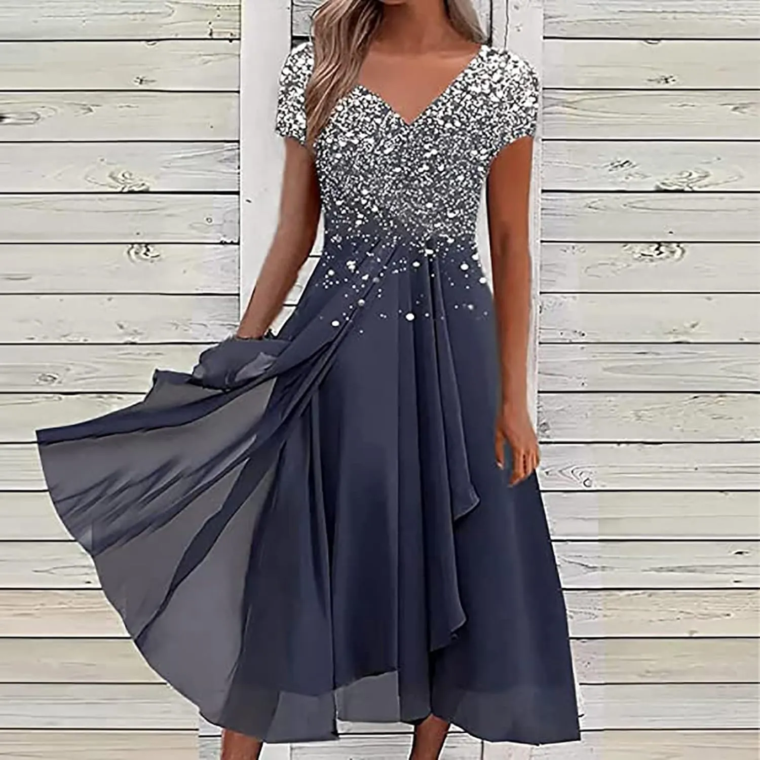 Mother of The Bride Dresses Petite Length Lace Appliques Formal Evening Party Prom Gown Chiffon Short Sleeve A-Line