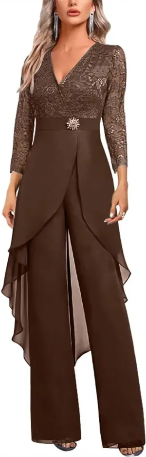 Mother of The Bride Pant Suits 2 Pieces 3/4 Sleeve Wedding Guest Jumpsuit for Women