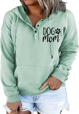 MUZHI Womens MOM Mode Hoodies Sweatshirts Casual Long Sleeve Half Button Down Pullover Drawstring Loose Tops with Pockets