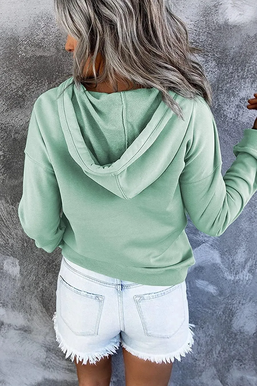 MUZHI Womens MOM Mode Hoodies Sweatshirts Casual Long Sleeve Half Button Down Pullover Drawstring Loose Tops with Pockets