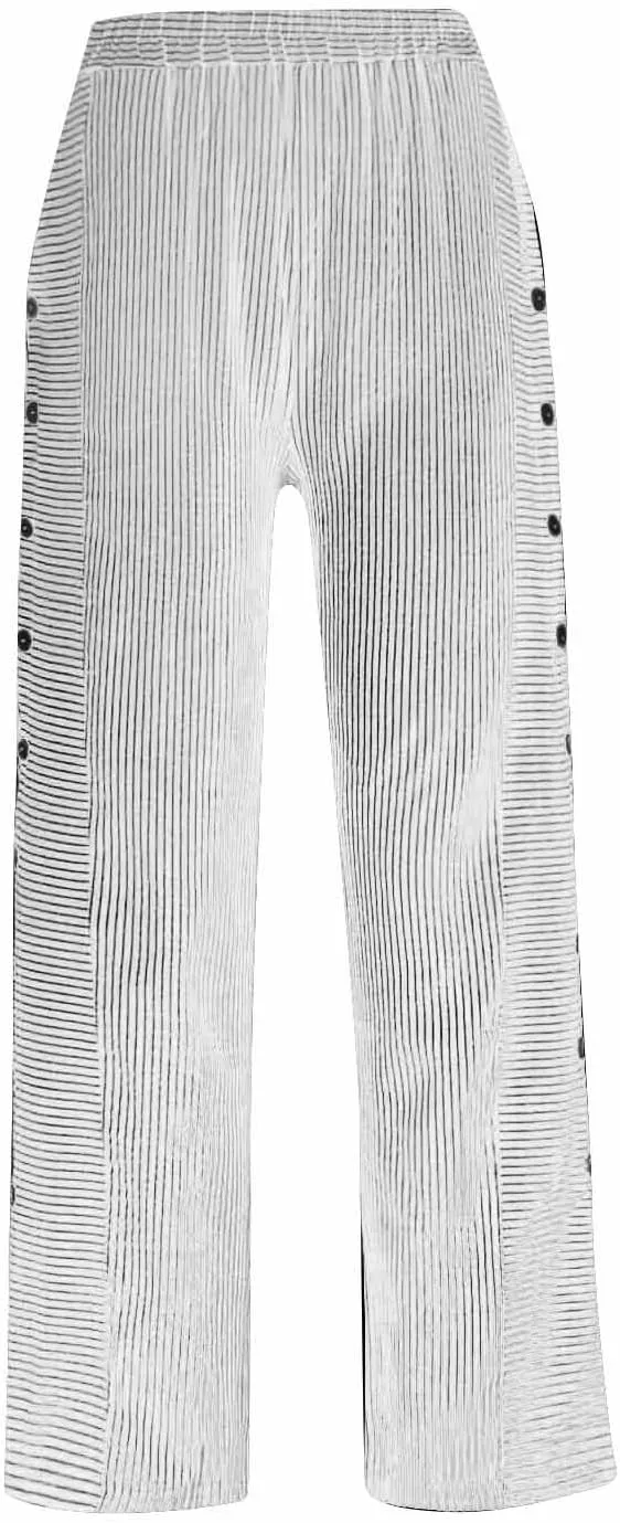 NBXNZWF Women Striped Linen Pants Casual High Waisted Wide Leg Cropped Pants Straight Leg Side Button Trousers with Pocket