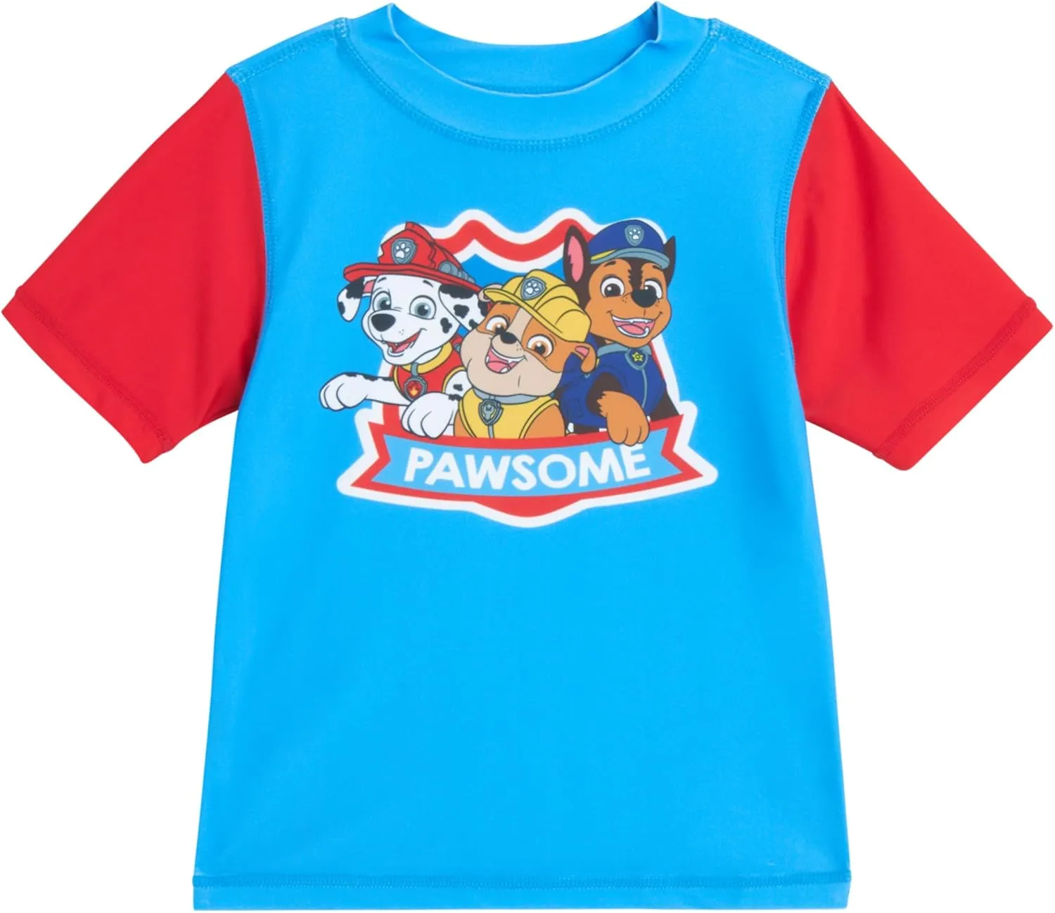 Nickelodeon Boys' Rash Guard Short Sleeve Top - Paw Patrol Chase & Marshall Quick Dry UPF50  Sun Protection Swim Shirt (2T-7)