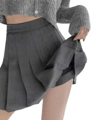 OFFSUM Womens Short Skirts - Pleated Skirts Women Spring Summer Korean Style Solid Color High Waist Mini Skirt A-Line