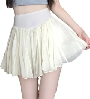 OFFSUM Womens Short Skirts - Ruffled Pleated Mini Skirt Women Summer Slim High Waist Elegant Korean Style Girls Stree