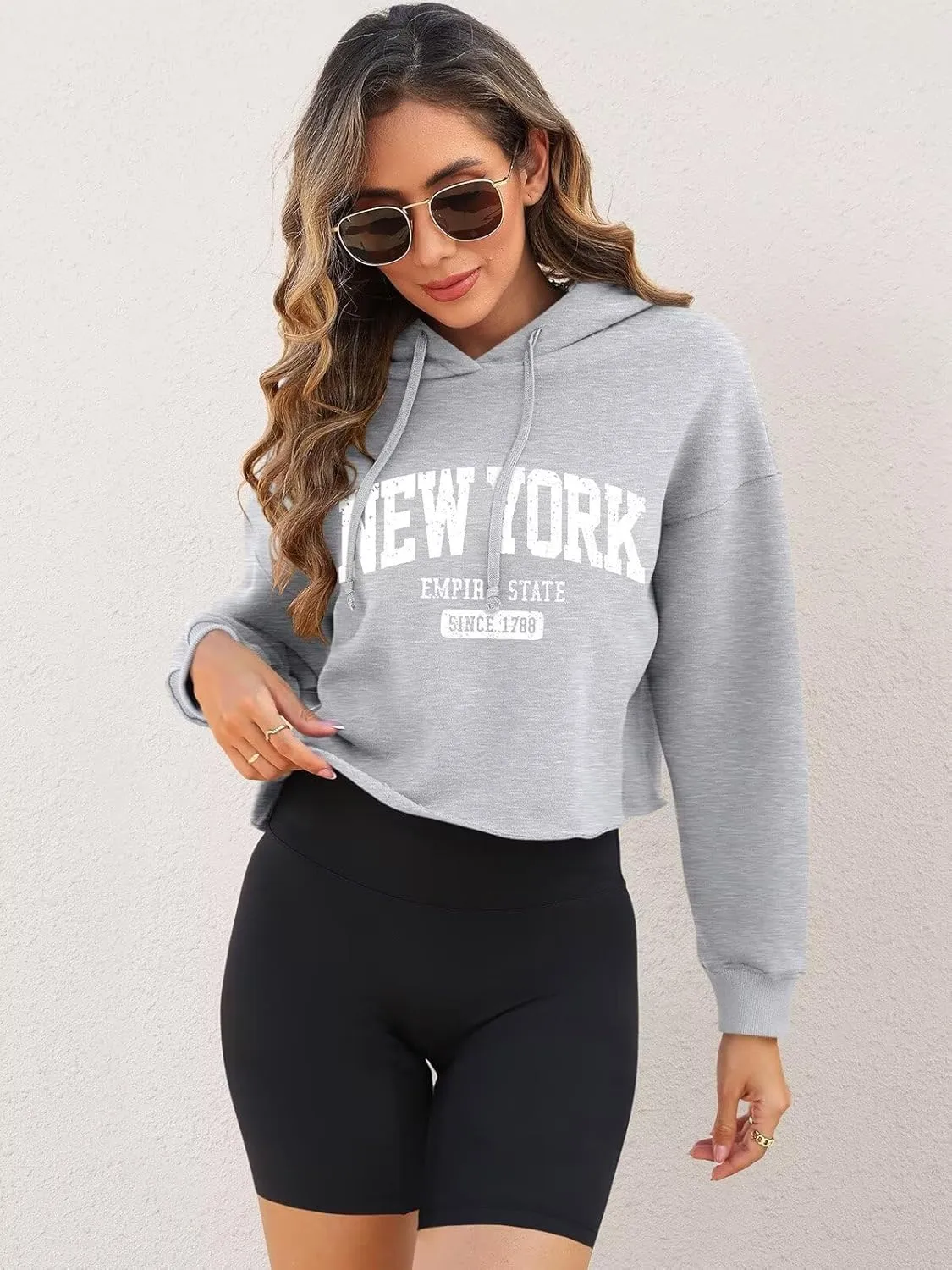 ORANDESIGNE Woman Letter Graphic Print Cropped Hoodie Long Sleeve Crop Fleece Casual Workout Loose Pullover Sweatshirt Tops