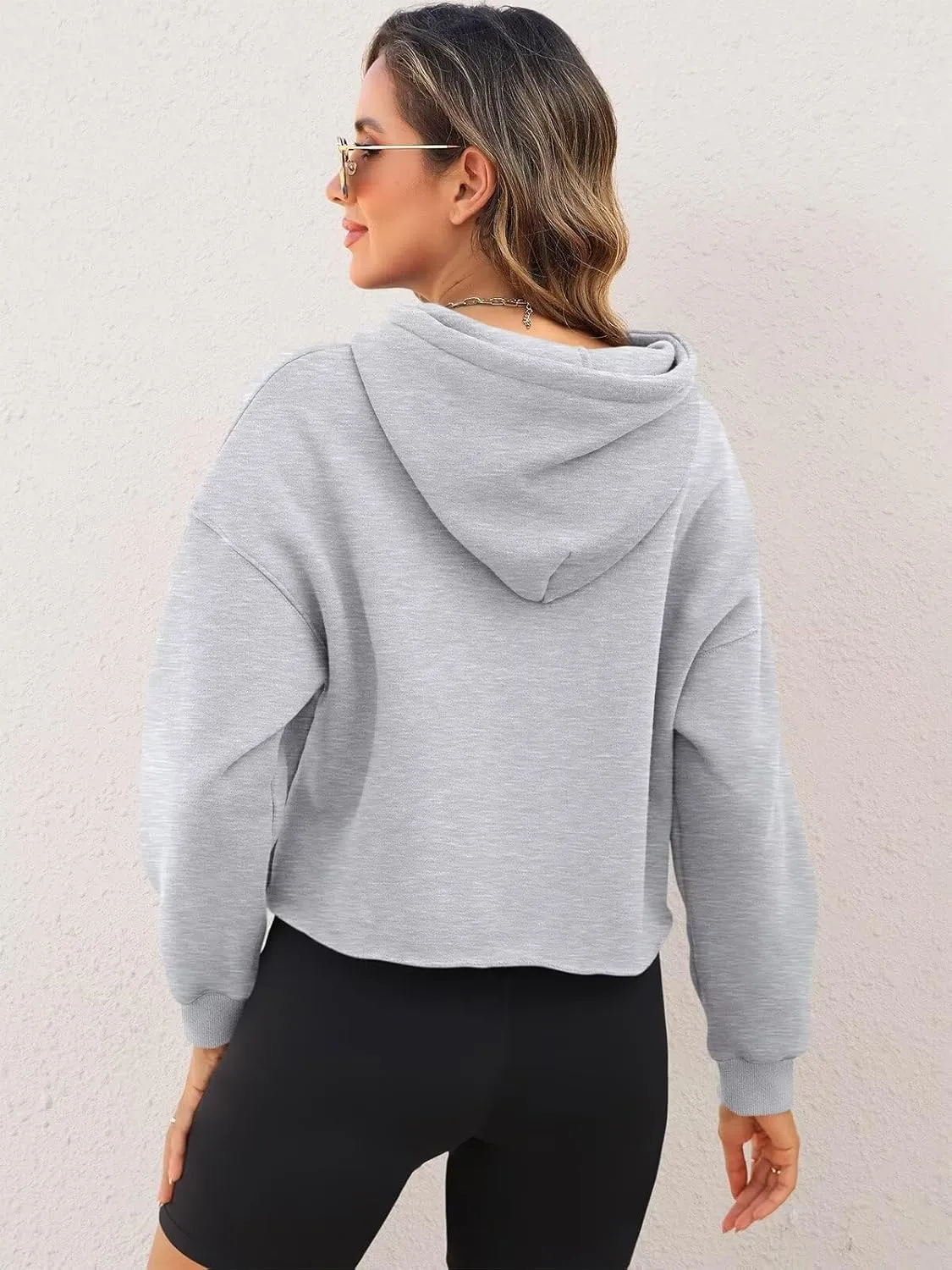 ORANDESIGNE Woman Letter Graphic Print Cropped Hoodie Long Sleeve Crop Fleece Casual Workout Loose Pullover Sweatshirt Tops