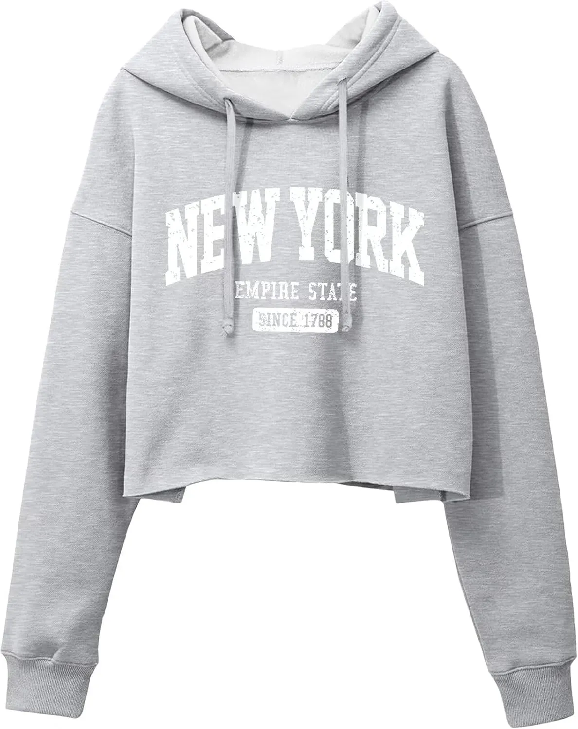 ORANDESIGNE Woman Letter Graphic Print Cropped Hoodie Long Sleeve Crop Fleece Casual Workout Loose Pullover Sweatshirt Tops