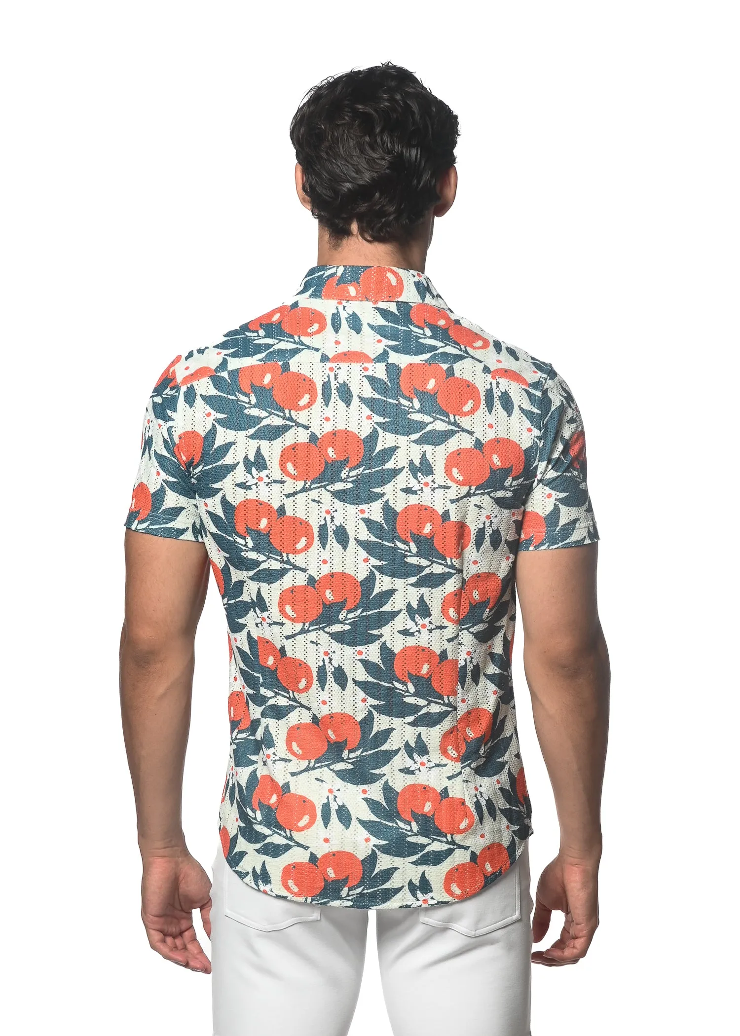Oranges Printed Open Knit Stretch Shirt