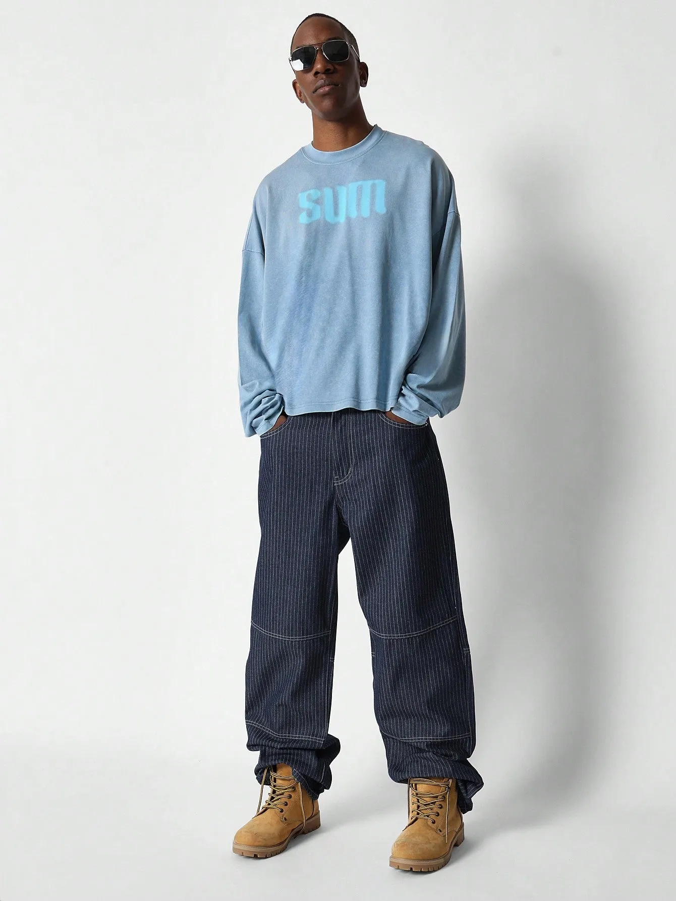 Oversized Fit Washed Sweatshirt With Decal Print