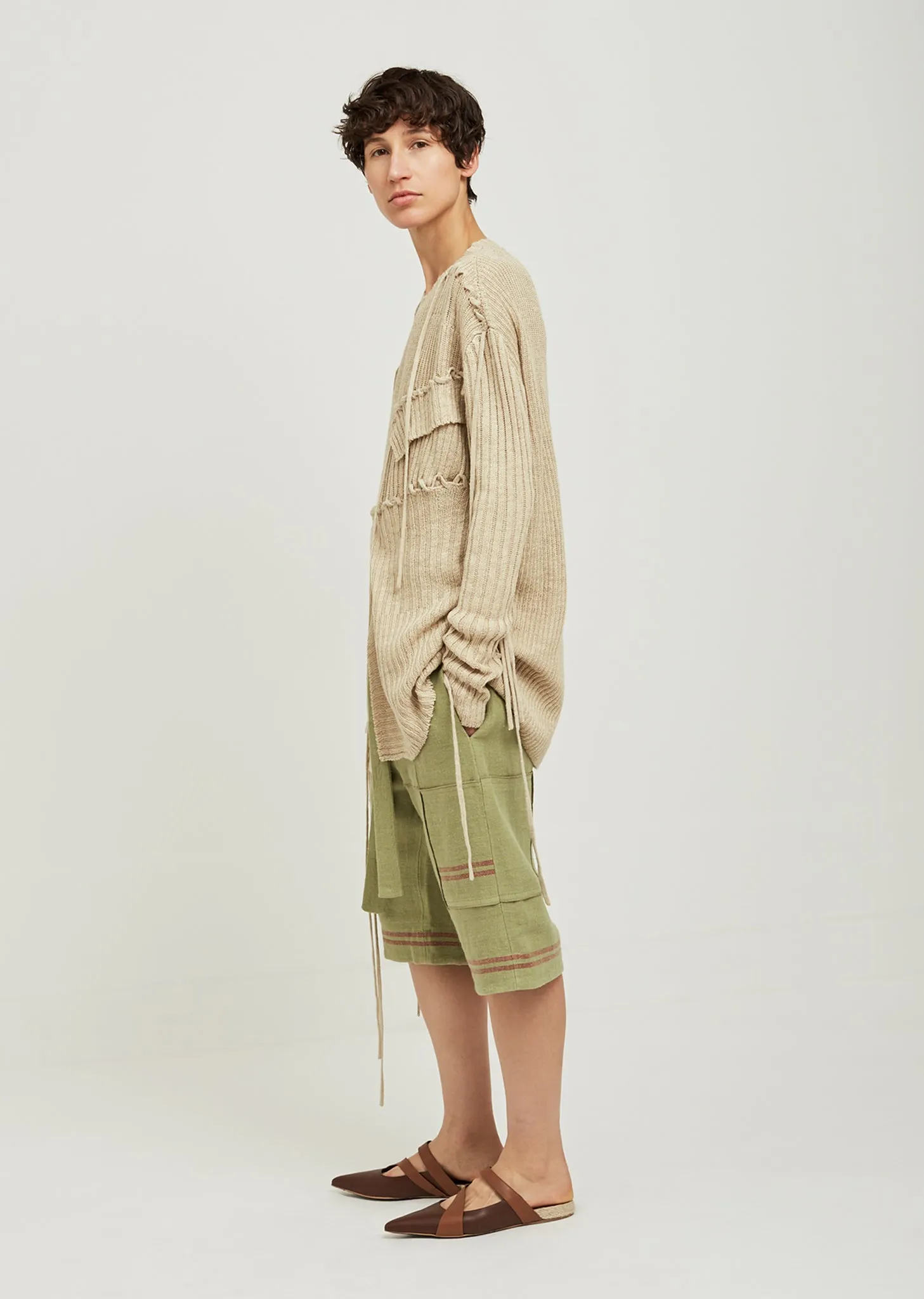 Patchwork and Lace Knit Crew Neck Sweater