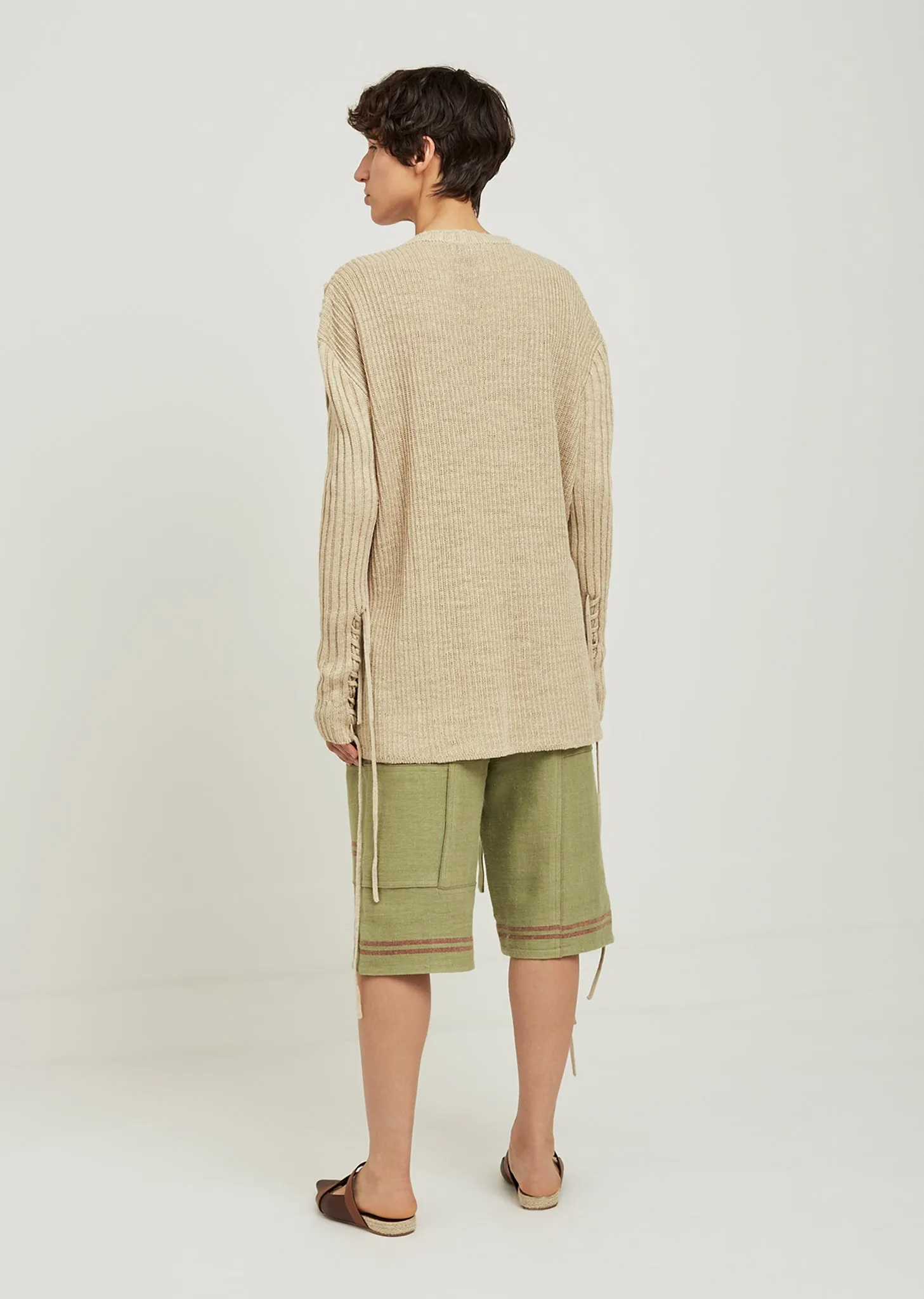 Patchwork and Lace Knit Crew Neck Sweater