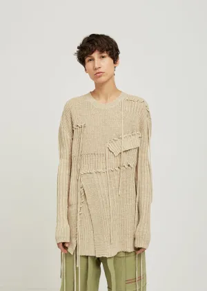 Patchwork and Lace Knit Crew Neck Sweater