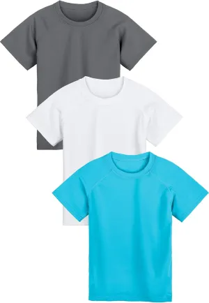 Poroka 3 Pack Boys Rash Guard UPF 50  Short Sleeve Sun Protection Swim Shirt with Quick Dry Swimwear
