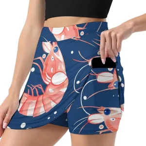 Prawn Shrimp Women's Skort Athletic Skirt Golf Skorts A-line Skirts with Built-in Shorts Pockets