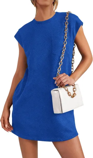 PRETTYGARDEN Women's Summer Short T Shirt Dress Cap Sleeve Crew Neck Casual Loose Basic Mini Dresses