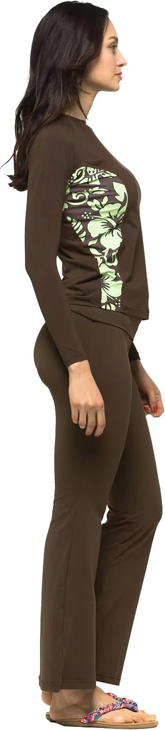 Private Island Women UPF50  Bootcut Long Leggings Pants Pocket Swim Beach Swimsuit Rash Guard Bathing Bottom (RMLBC)