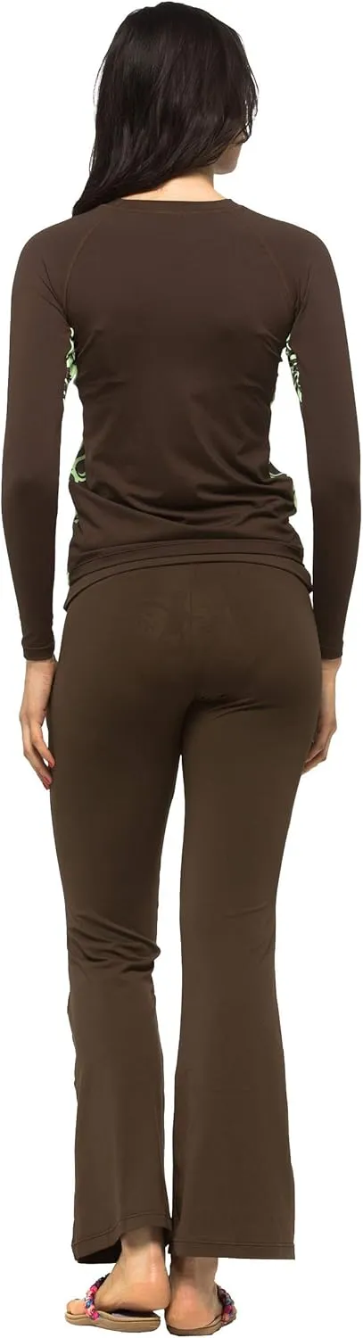 Private Island Women UPF50  Bootcut Long Leggings Pants Pocket Swim Beach Swimsuit Rash Guard Bathing Bottom (RMLBC)