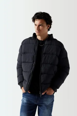 Puffer Bomber Jacket - Black