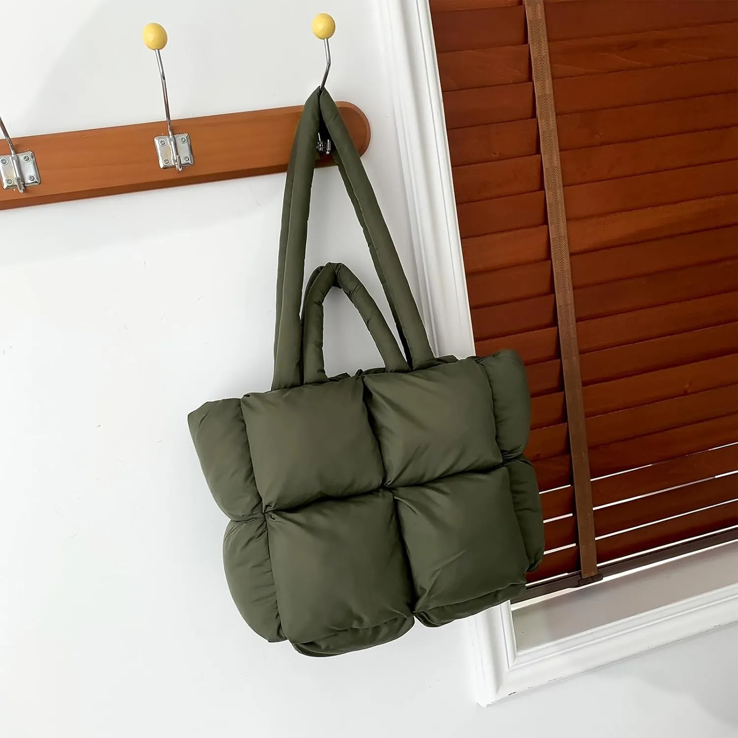 Puffy Tote Bags Small Lightweight Down Cotton Padded Quilted Purse Puffer Tote Bag Shoulder Handbags for Women