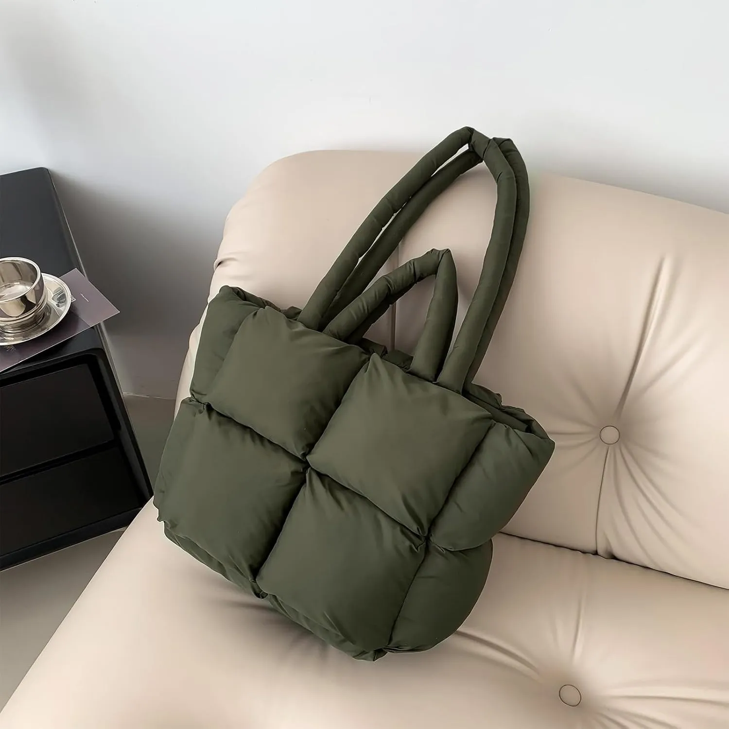 Puffy Tote Bags Small Lightweight Down Cotton Padded Quilted Purse Puffer Tote Bag Shoulder Handbags for Women