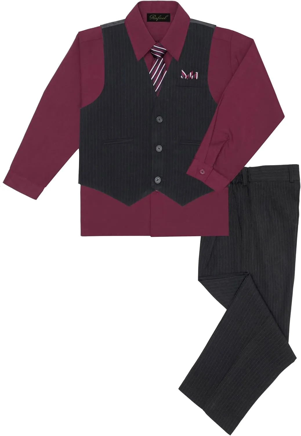 Rafael Boy's 5-Piece Vest and Pant Set with Shirt, Tie and Hanky - Many Colors