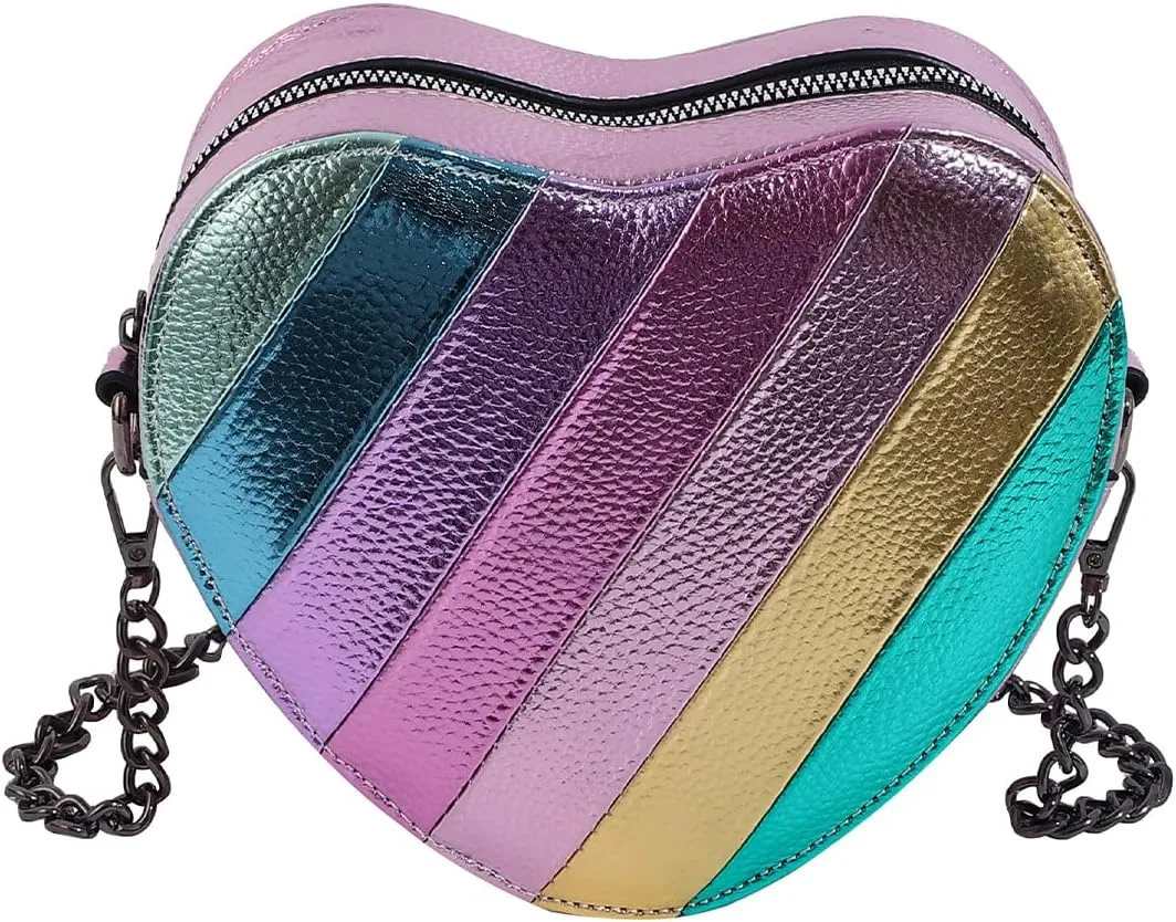 Rainbow Purses for Women, Fashion Colorful Crossbody Bags Chain Shoulder Bag Heart Purse