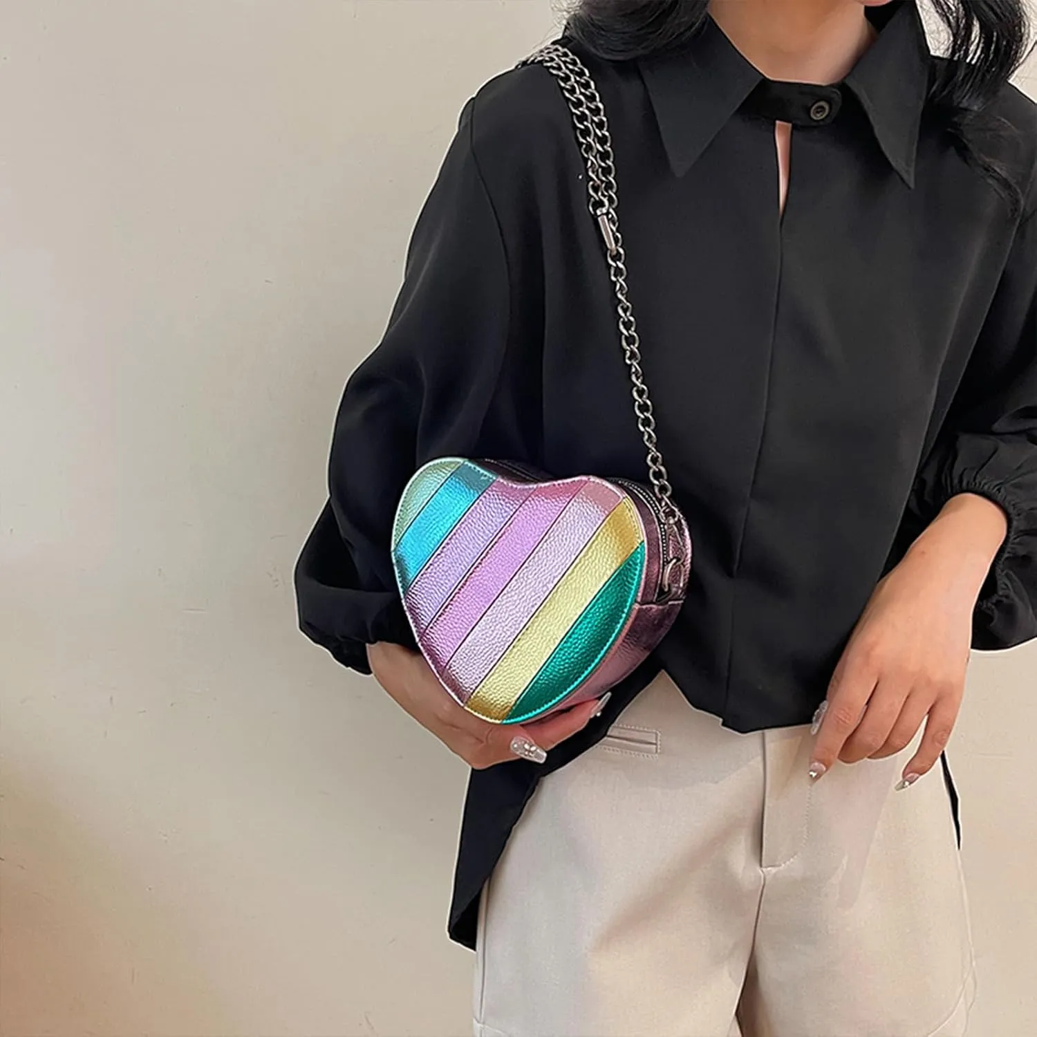 Rainbow Purses for Women, Fashion Colorful Crossbody Bags Chain Shoulder Bag Heart Purse