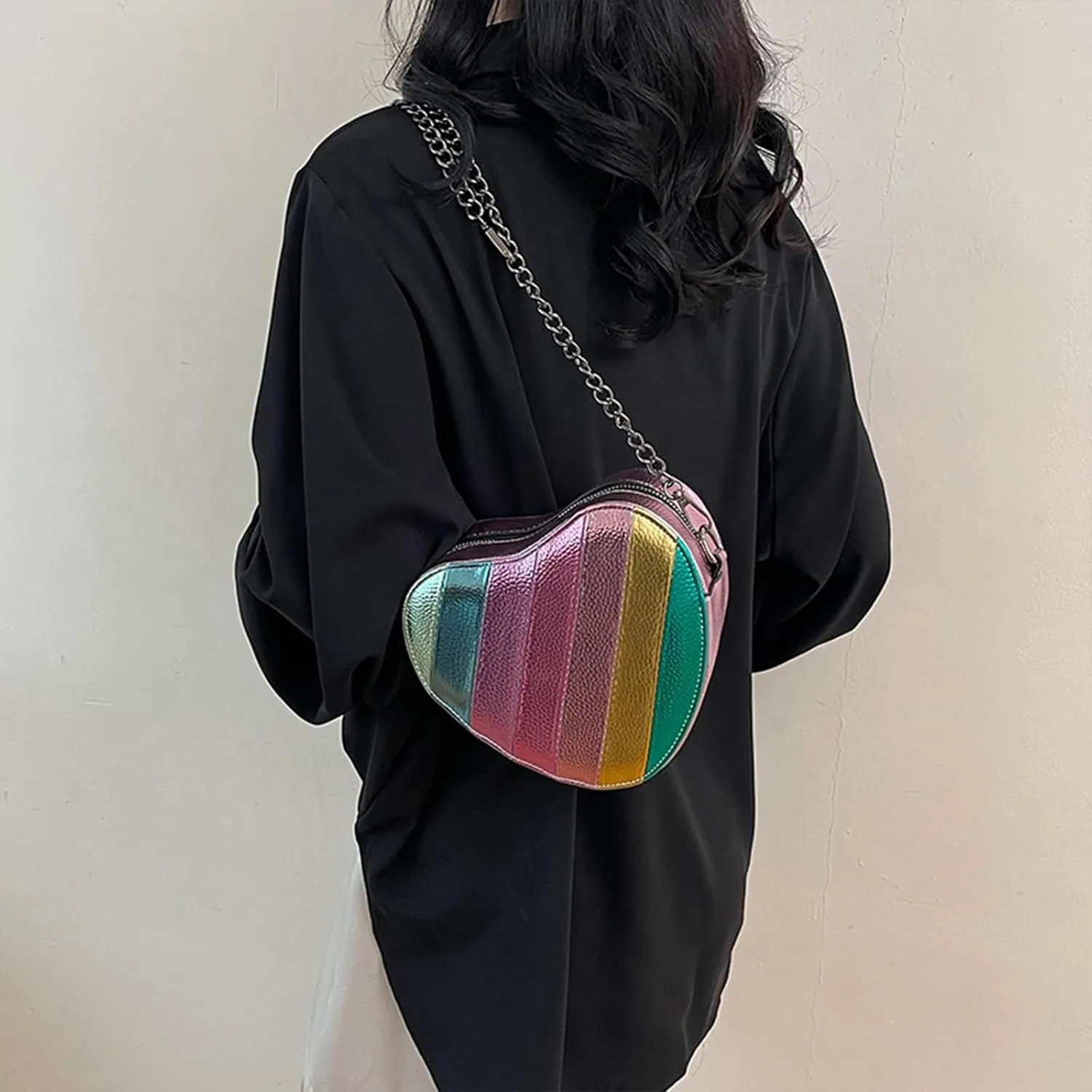 Rainbow Purses for Women, Fashion Colorful Crossbody Bags Chain Shoulder Bag Heart Purse