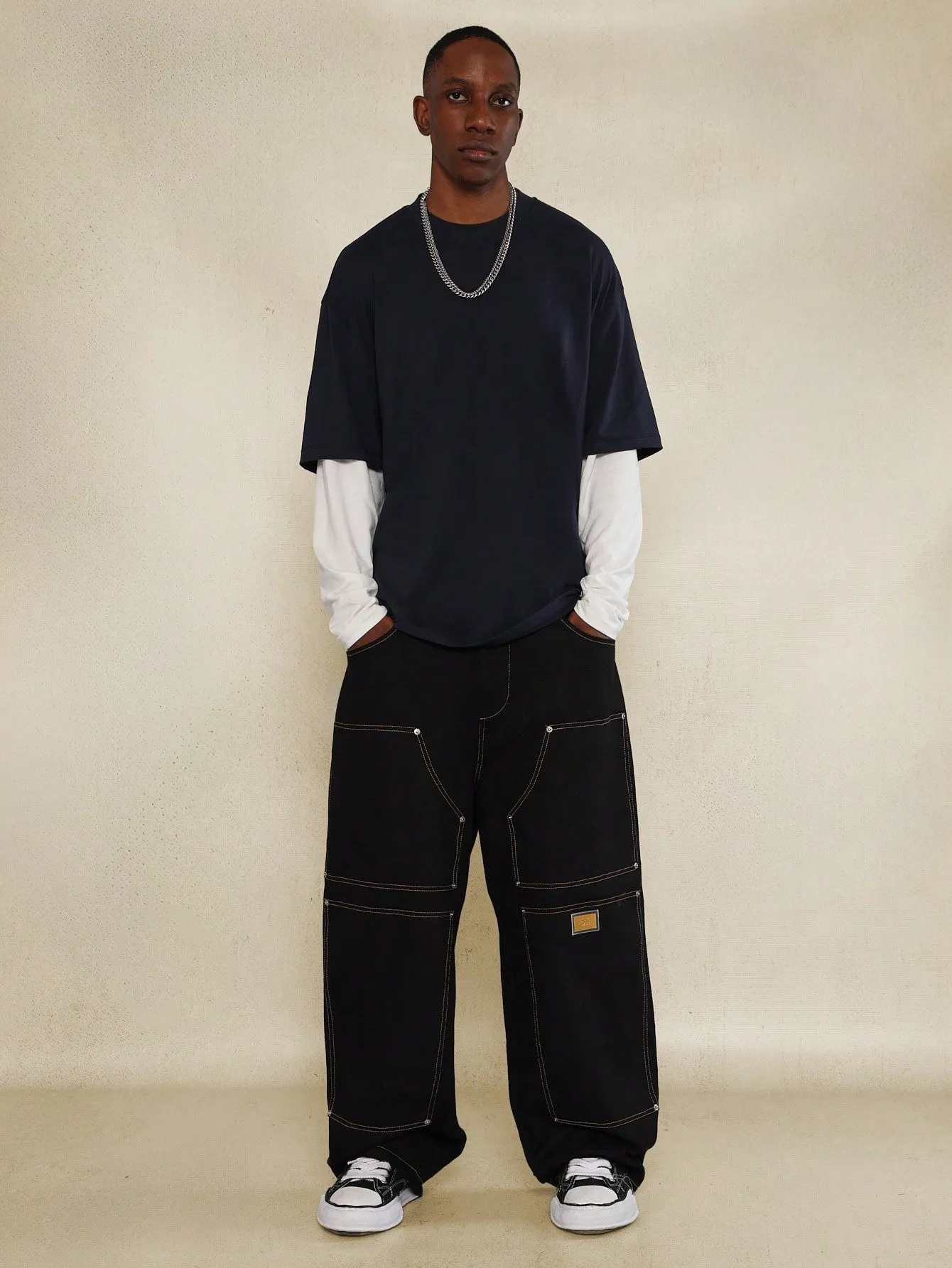 Regular Fit Double Layer Long Sleeve Tee With Contrast Sleeve