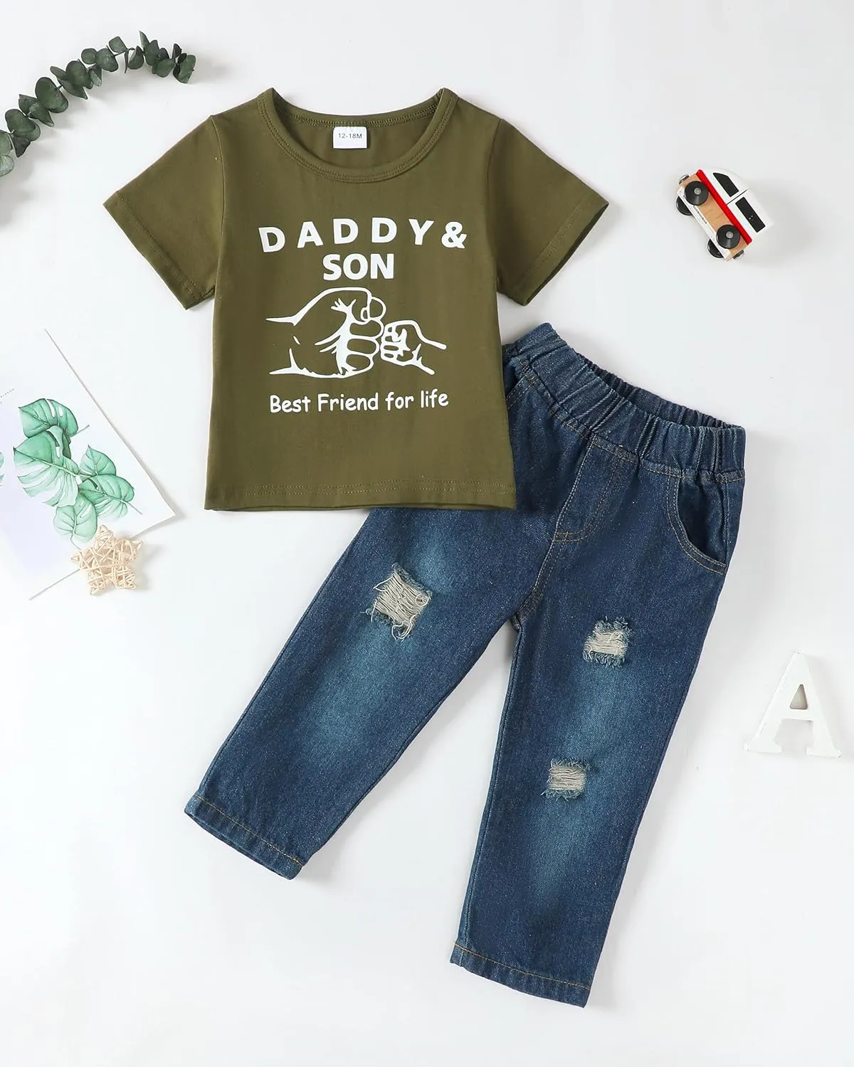 Renotemy Toddler Baby Boy Clothes Denim Outfits Infant Hooded Sweatshirt Jeans Pants Little Boys Clothing