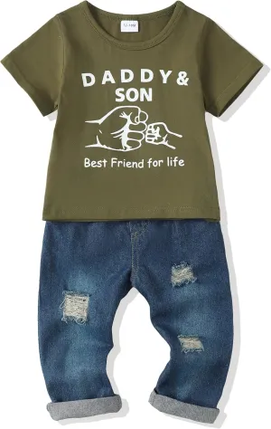 Renotemy Toddler Baby Boy Clothes Denim Outfits Infant Hooded Sweatshirt Jeans Pants Little Boys Clothing