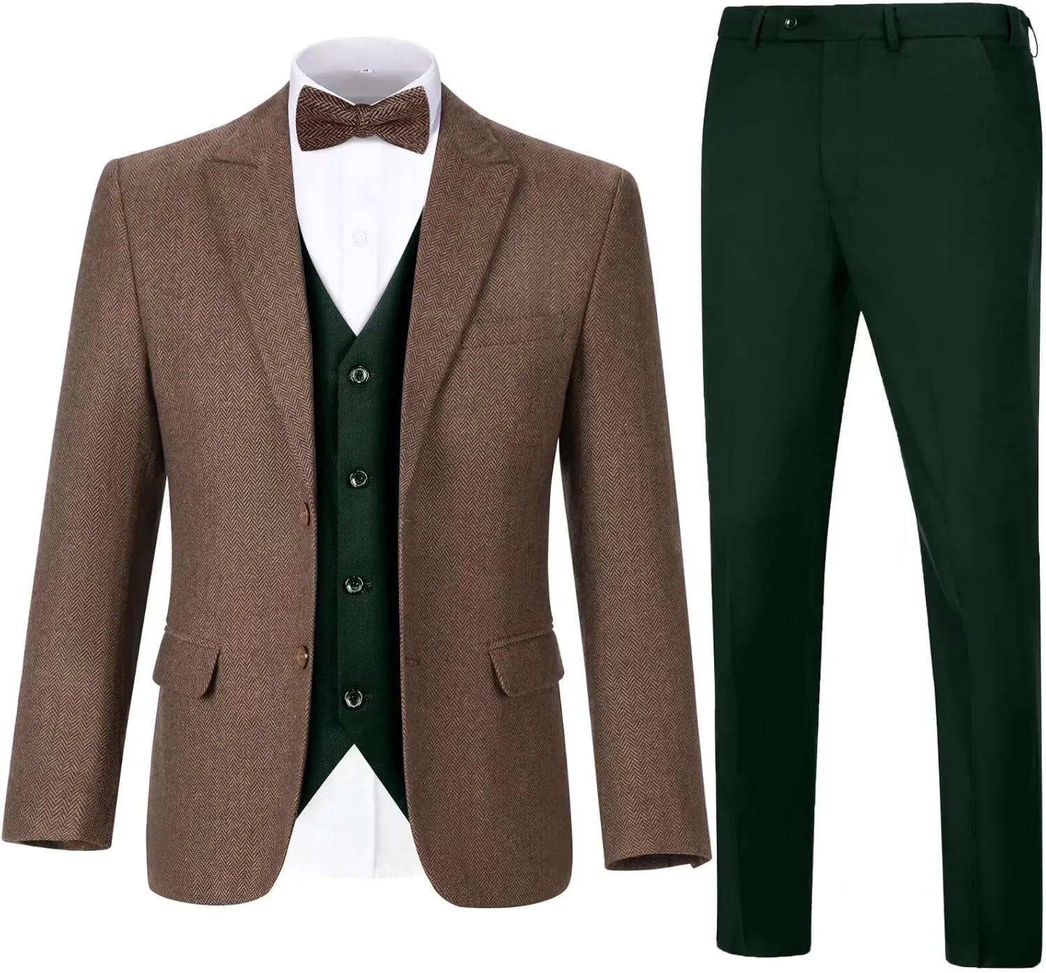 Retro 3 Piece Suit Tweed Herringbone Suit Jacket 2 Button Slim Fit Groom Men Formal Suit Vest Dress Pants Prom Tuxedo