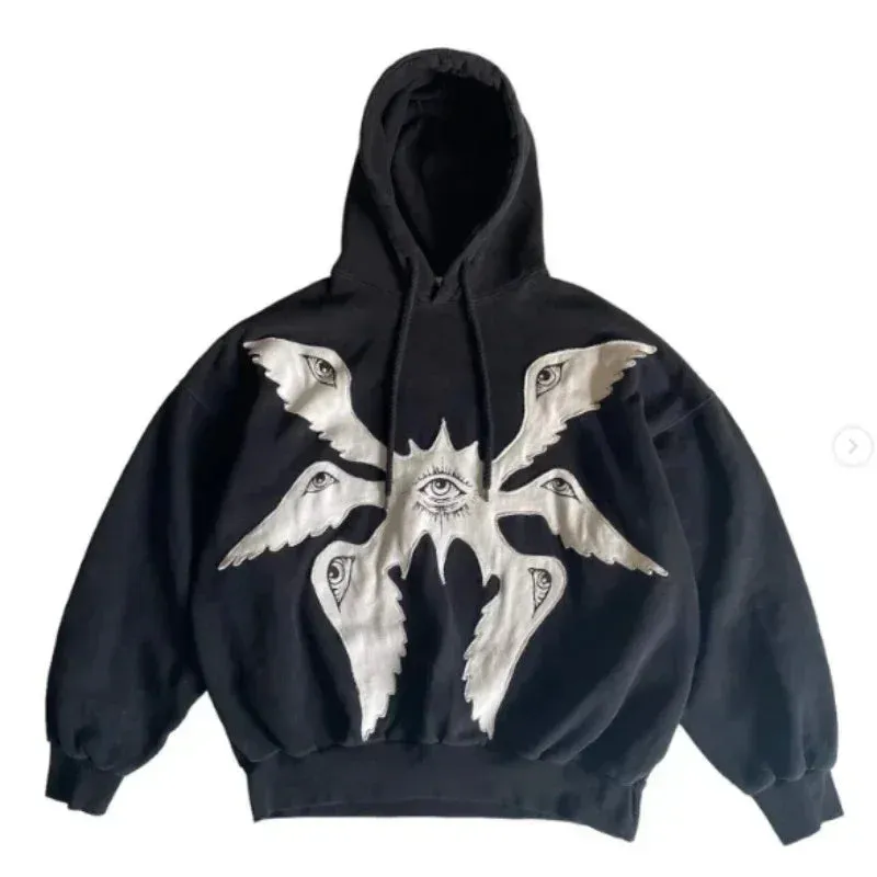 Riolio American Y2K Vintage Hoodies Gothic Pattern Zip up Hoodie Winter Womens Mens Hip Hop Long Sleeve Coats Loose Hooded Sweatshirt